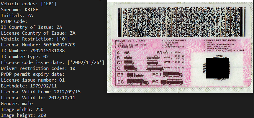 South Africa Driving License Parser