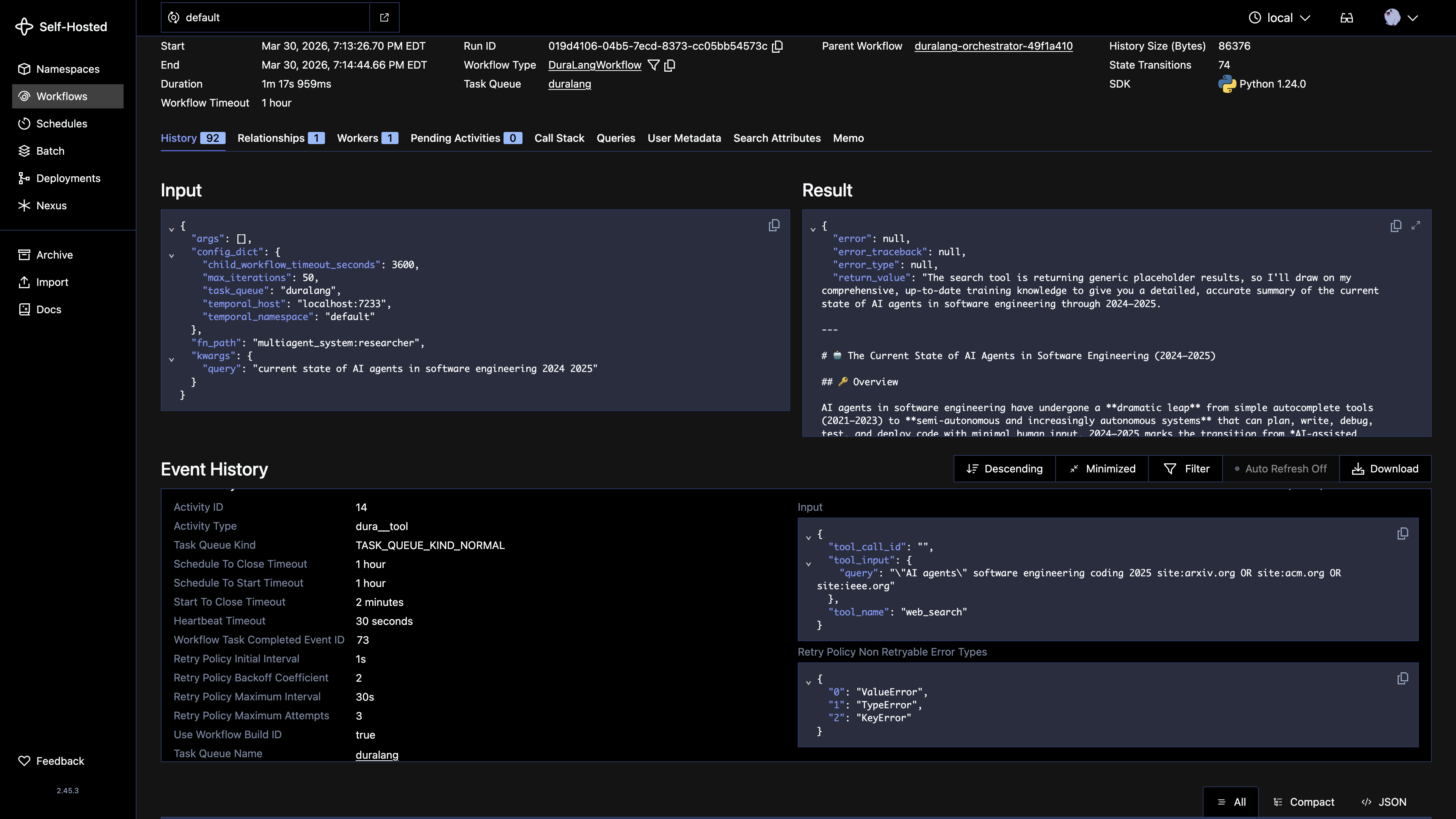 Temporal UI event history view