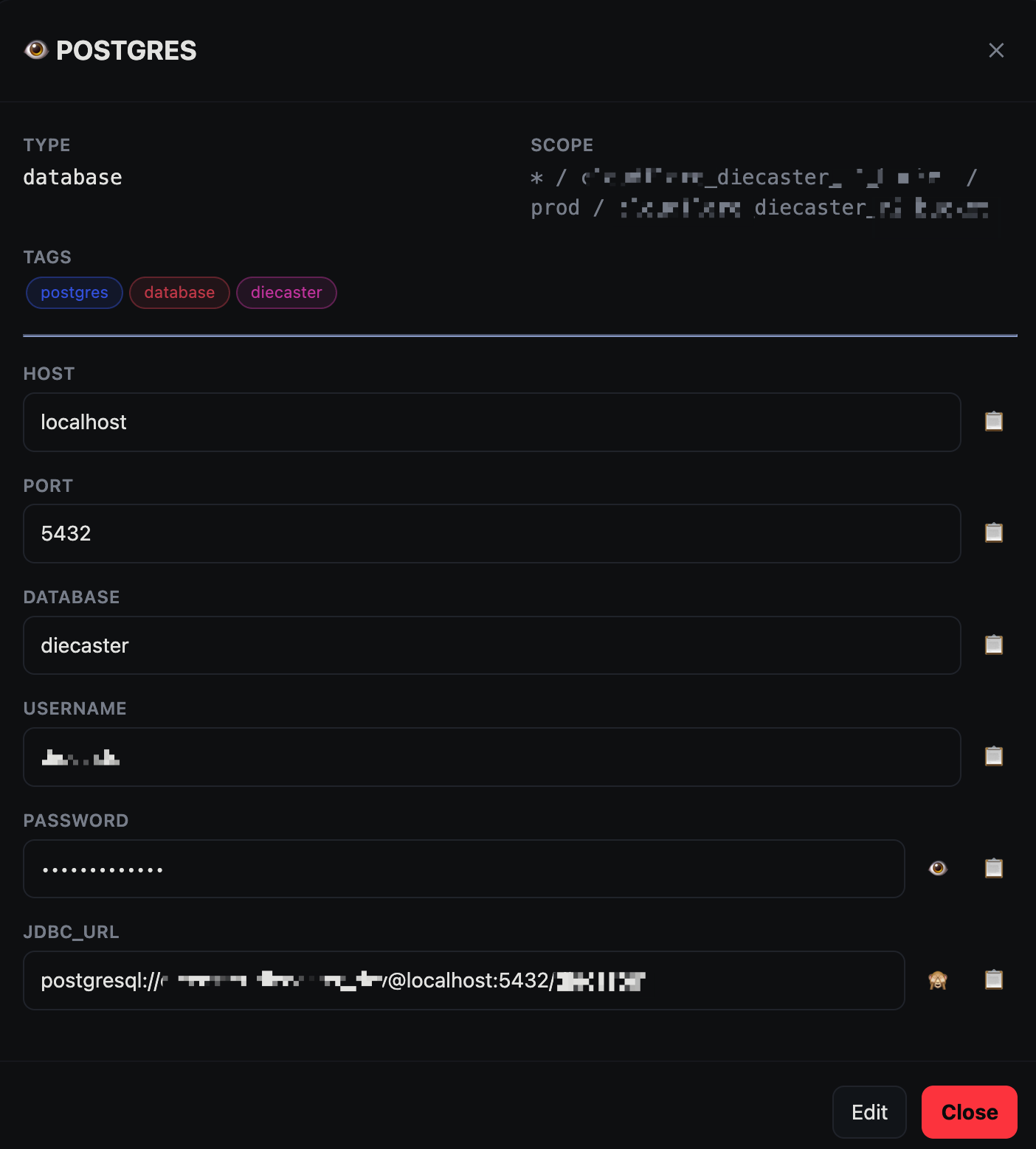 Database secret form