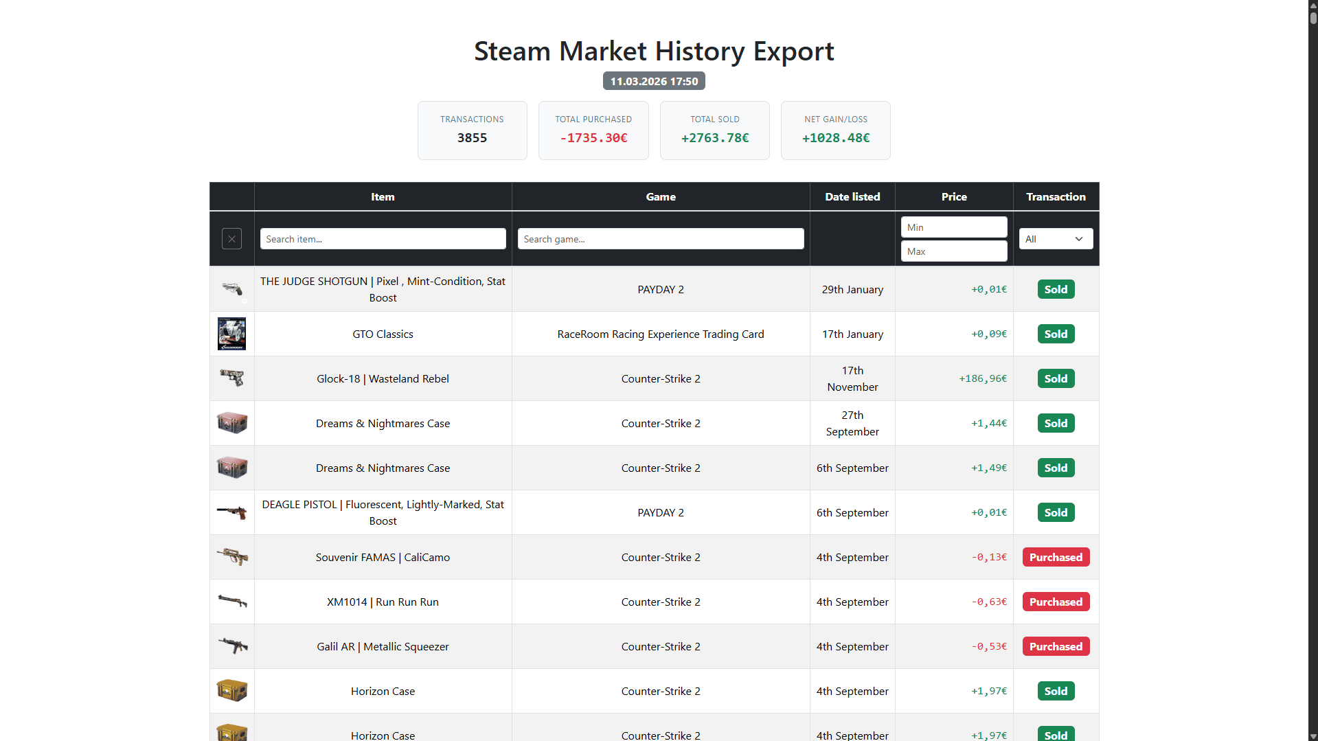 HTML Export Screenshot