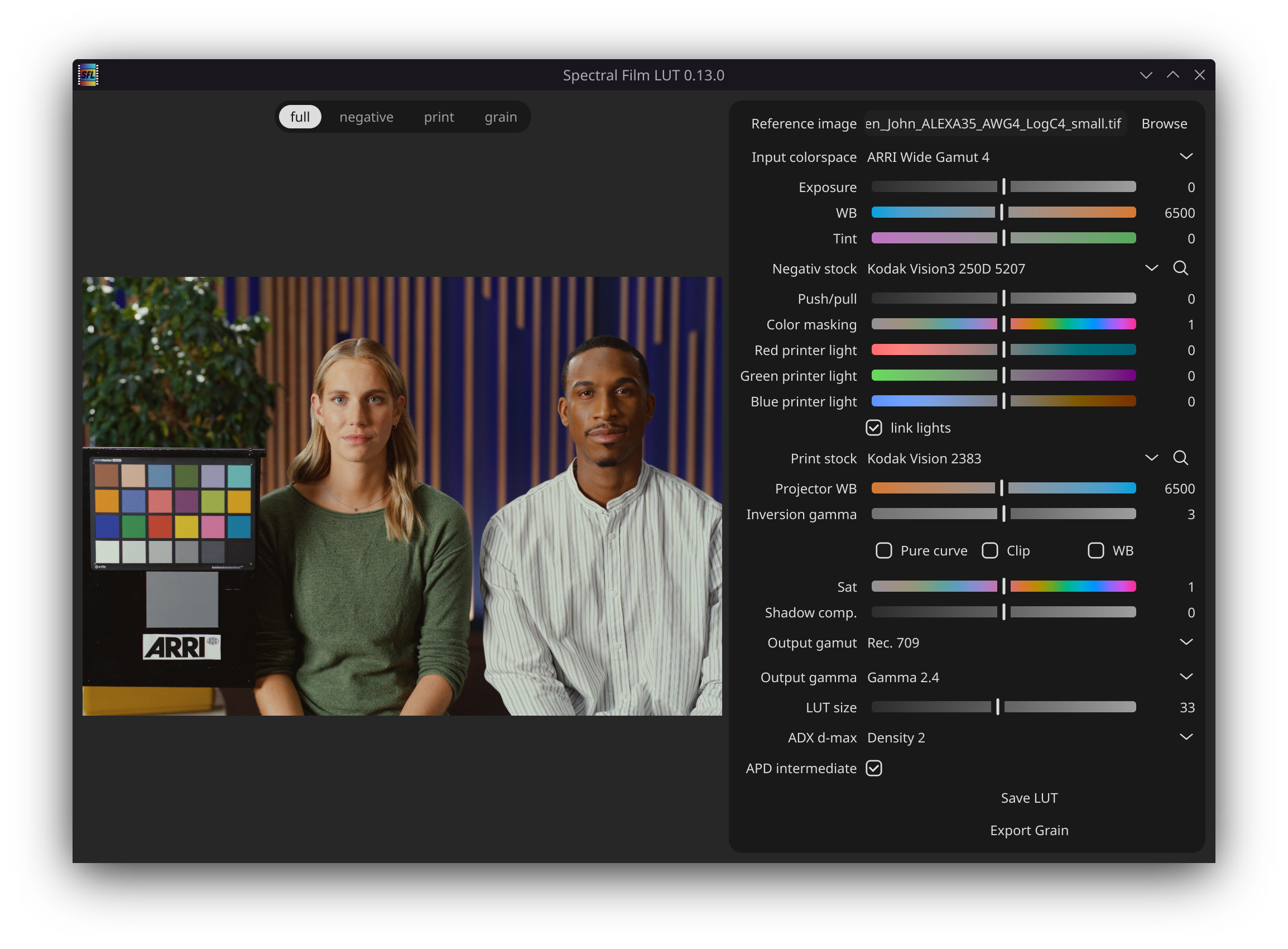Spectral Film LUT main UI