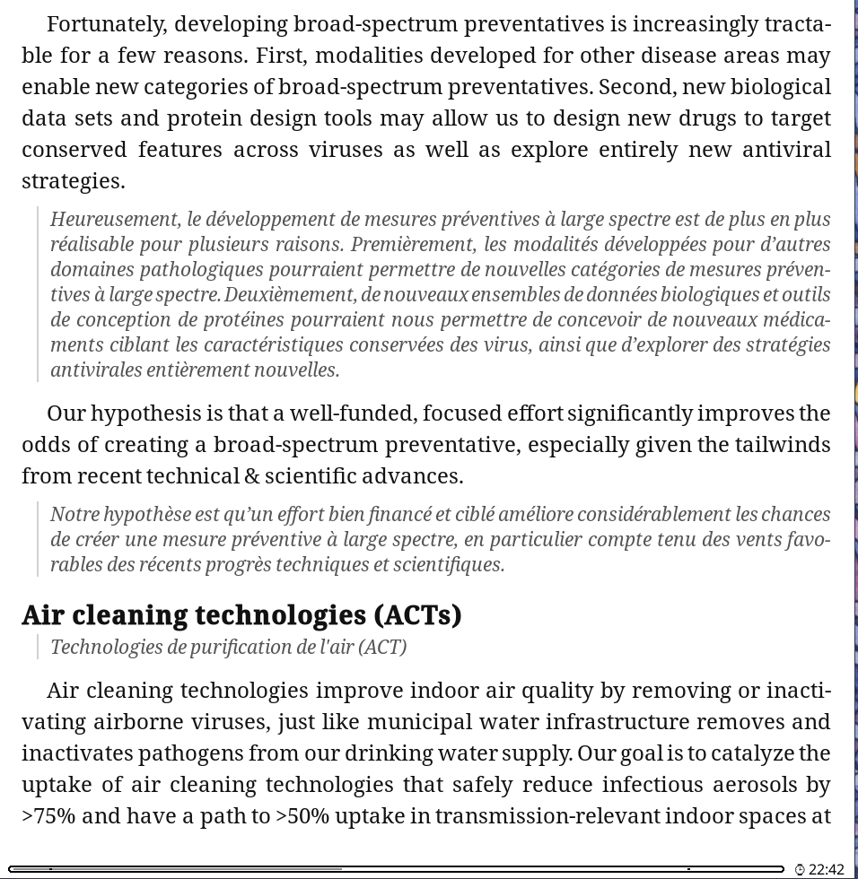 Underneath translation layout showing translated text below each original paragraph