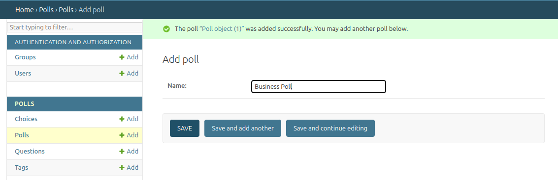 Image of the creation of Poll objects 1