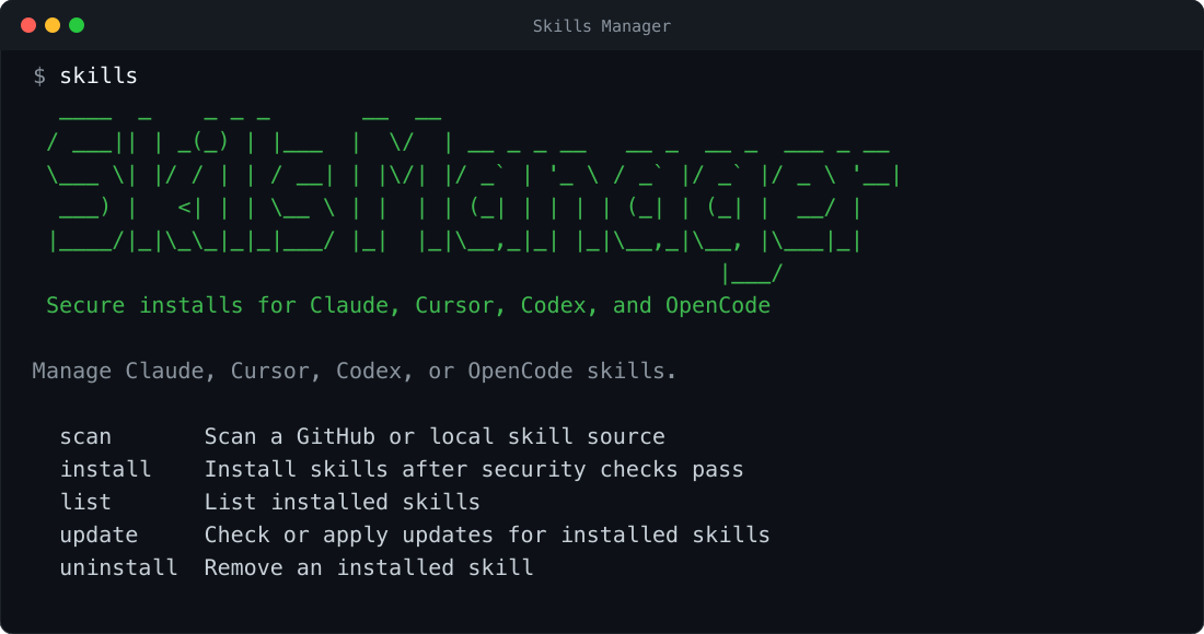 Skills Manager command-line banner and help