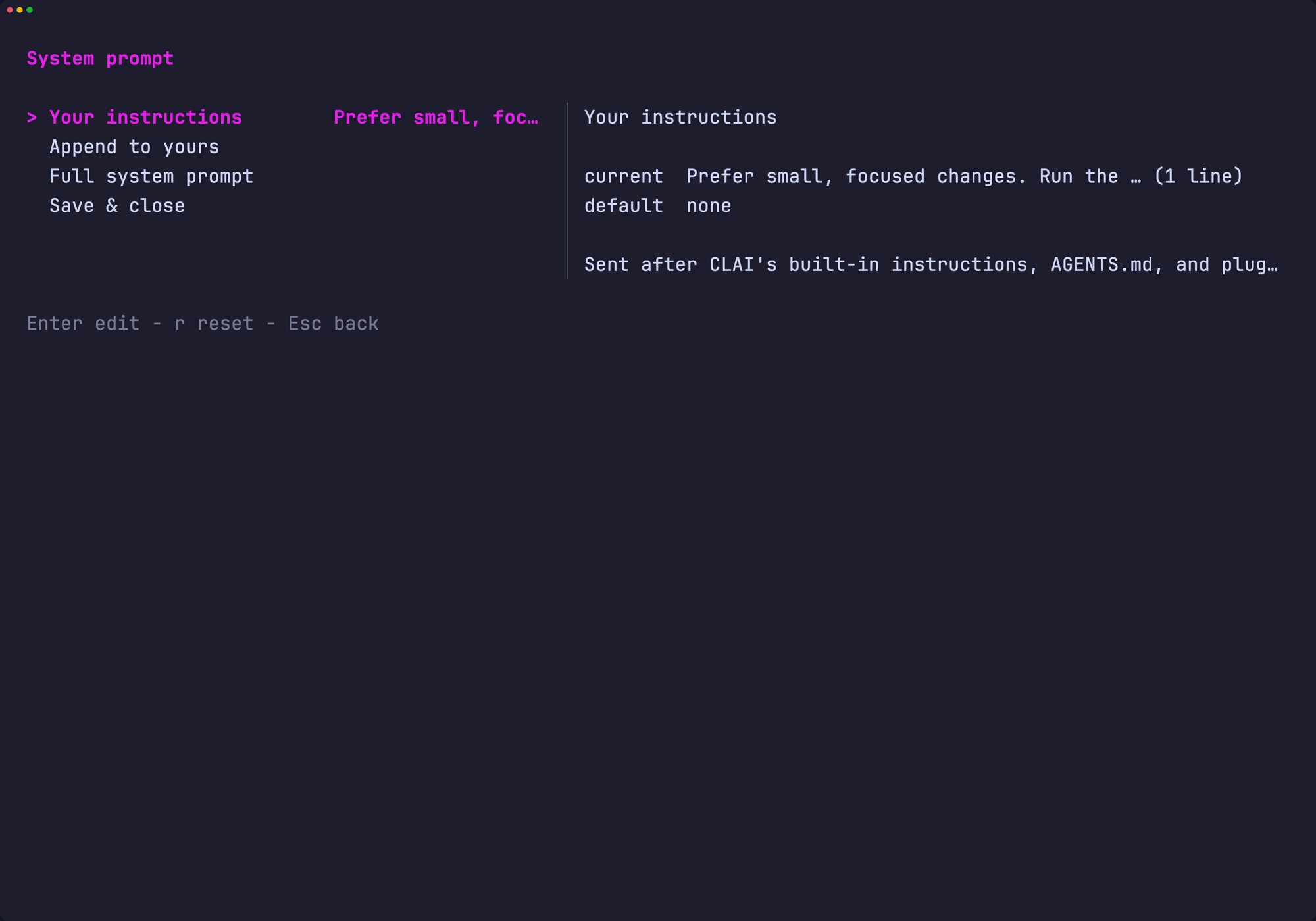 The /system_prompt menu