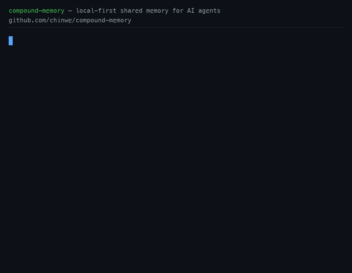 compound-memory CLI demo: init → write → search → feedback → stats
