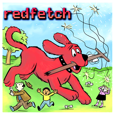 redfetch logo with a dog terrorizing a park