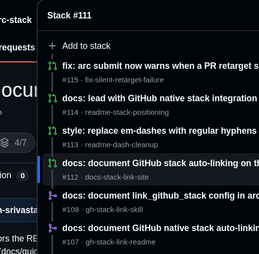 GitHub's native stack map for an arc-managed stack