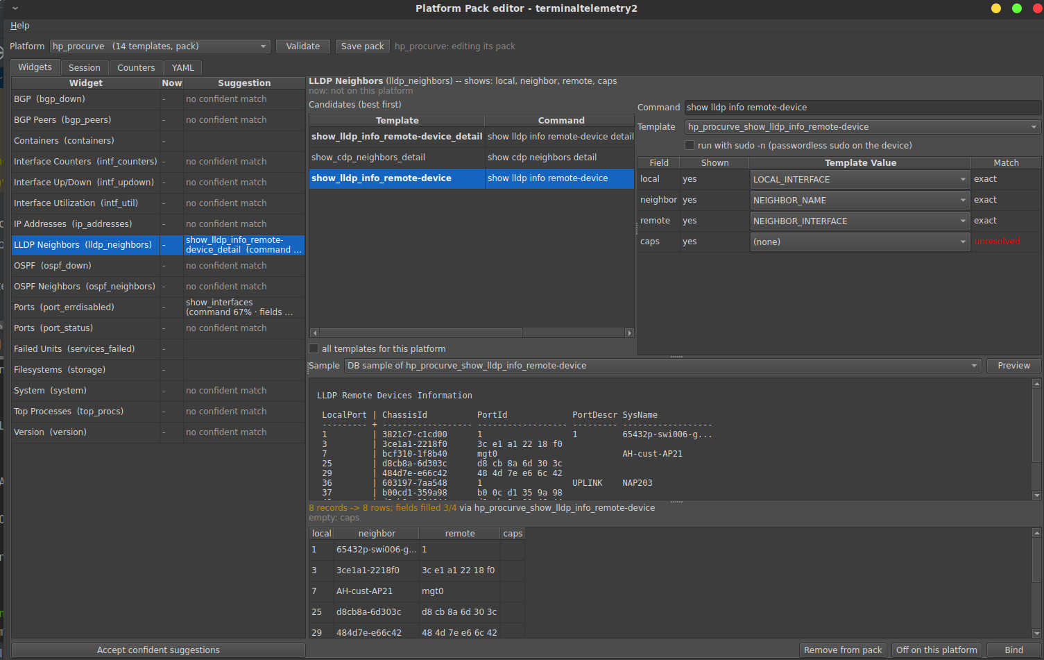 Pack editor: HP ProCurve LLDP