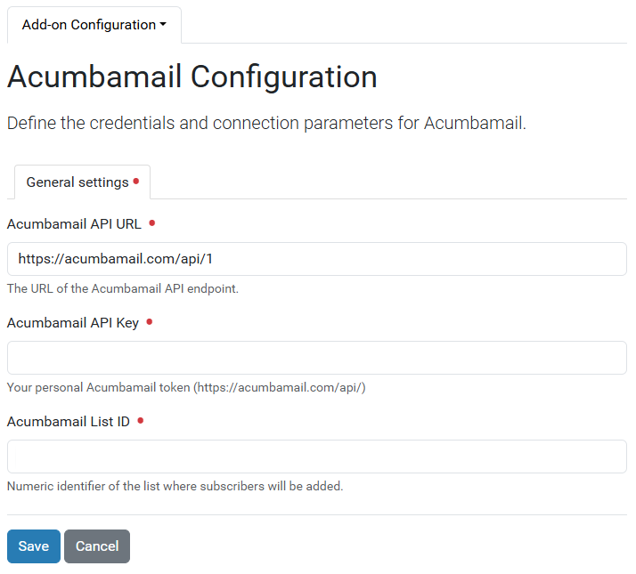 Acumbamail Settings