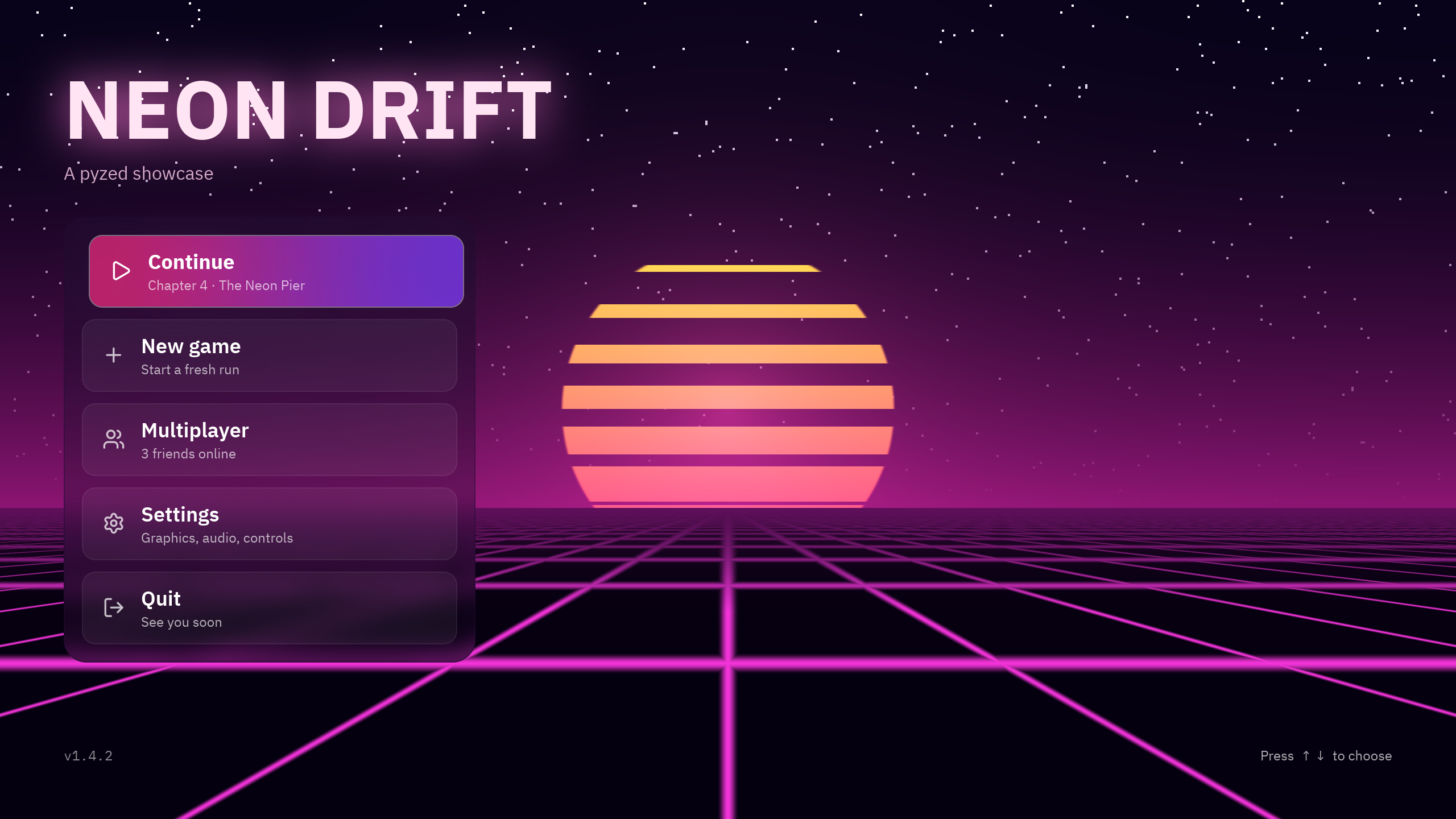 A synthwave main menu