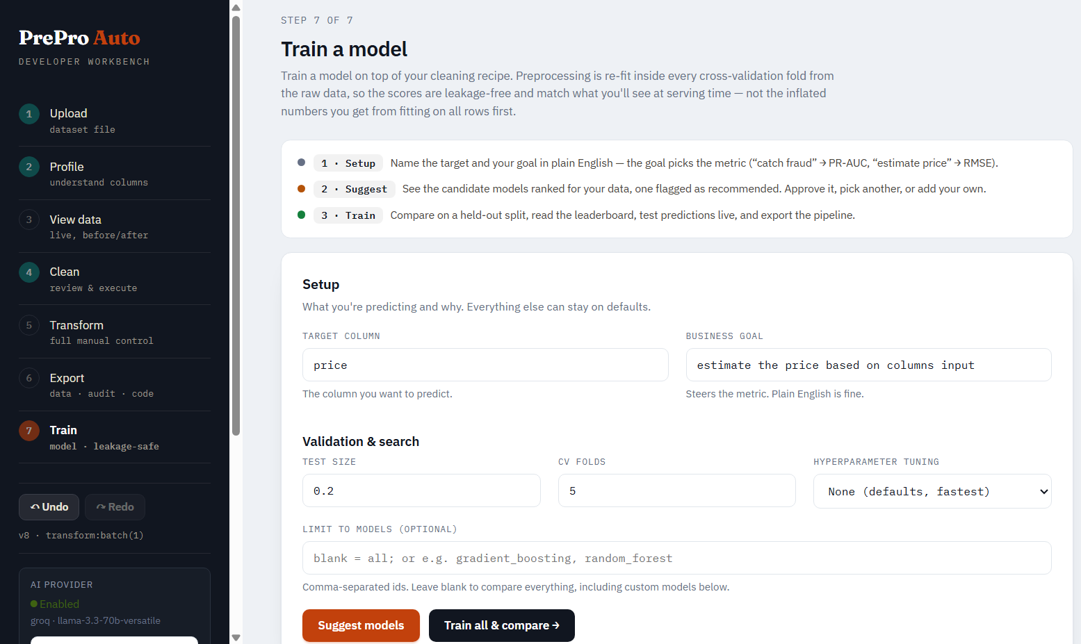 Train — Data Source & Upload