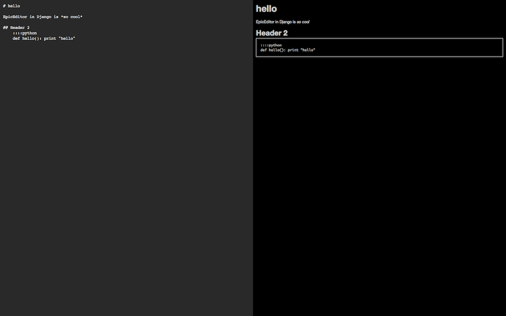 A screenshot of EpicEditor fullscree mode in Django's admin")