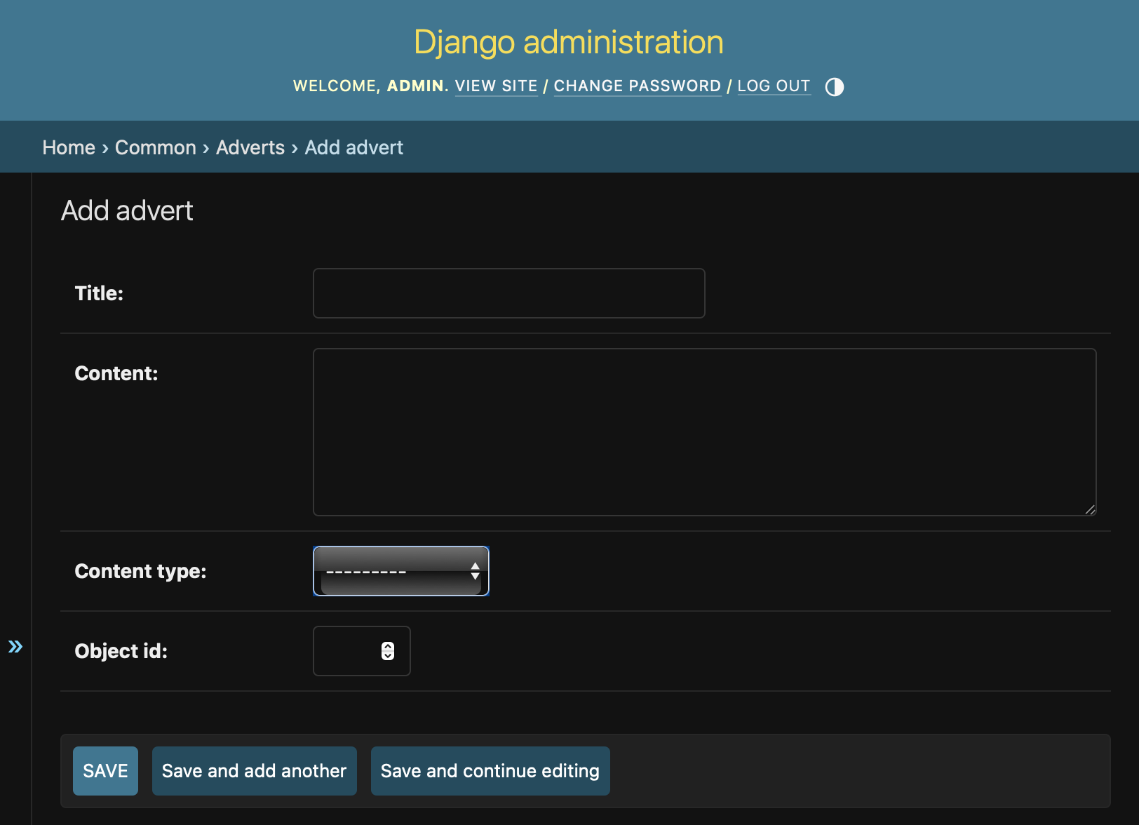 default create form