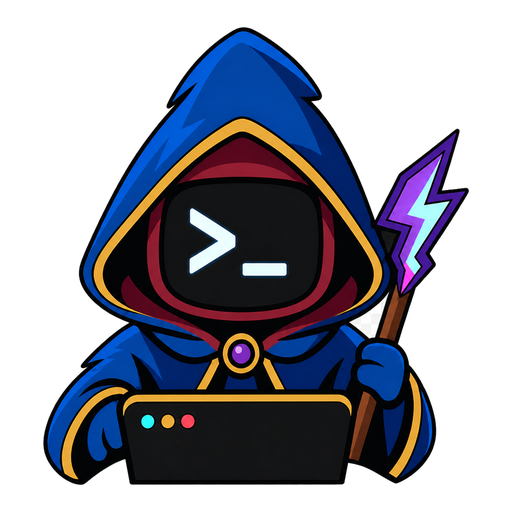 Wizolt logo: a blue hooded terminal mage holding a lightning staff