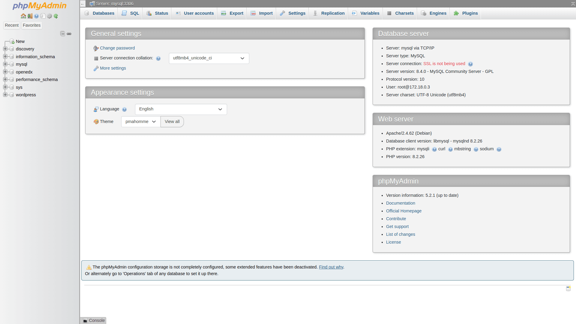 PHPMyAdmin in action