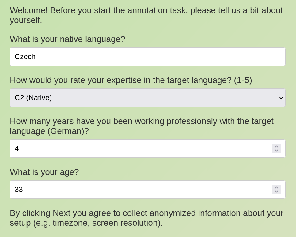 Screenshot of a user form