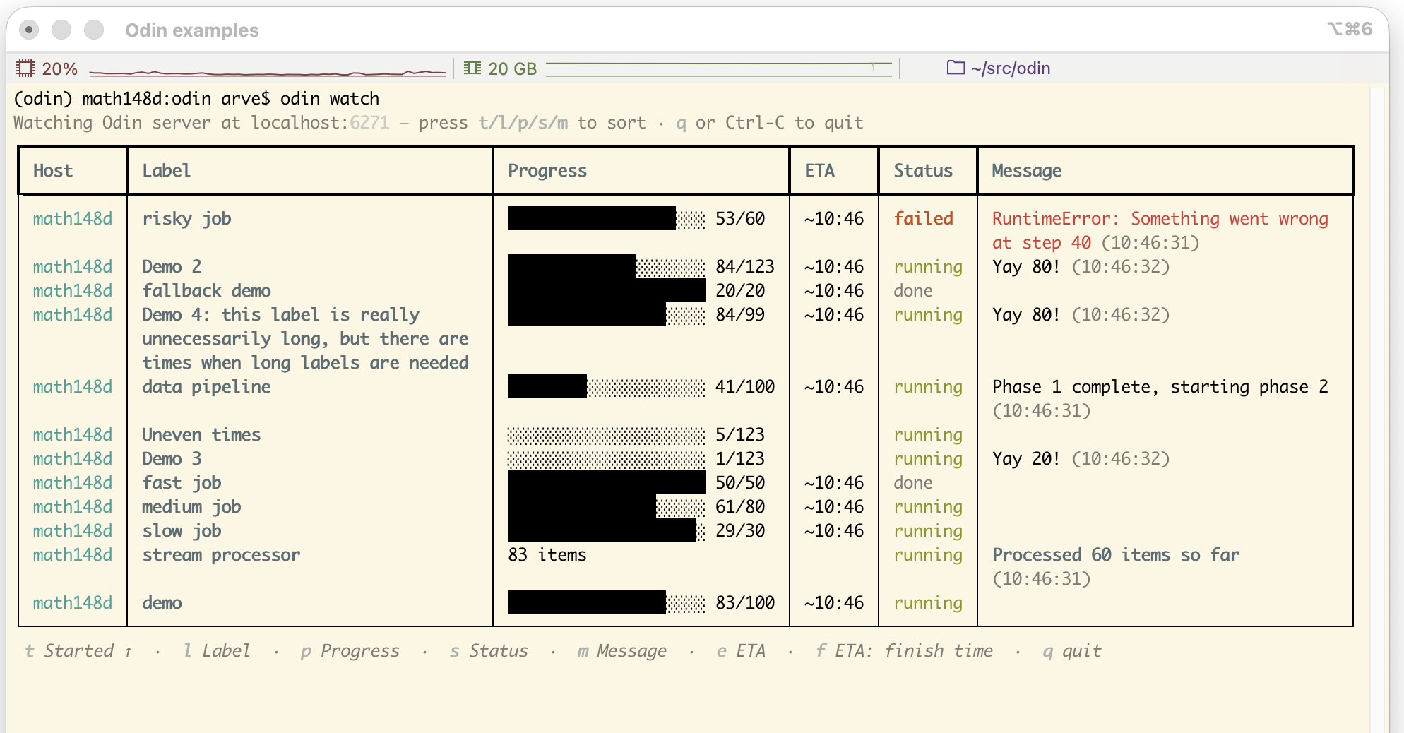 Terminal dashboard
