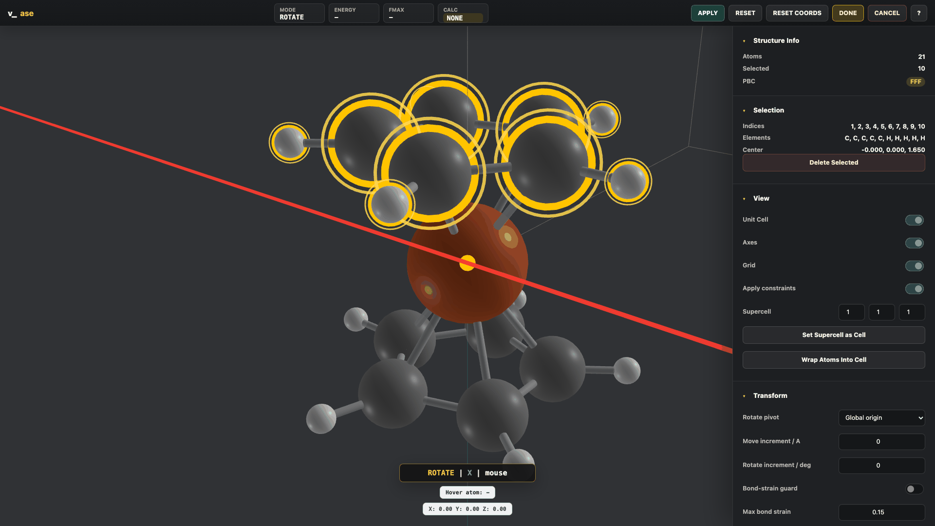 Ferrocene X-axis rotate