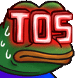 Pepe the Frog, sweating, his eyes replaced with a blinking marquee reading TOS
