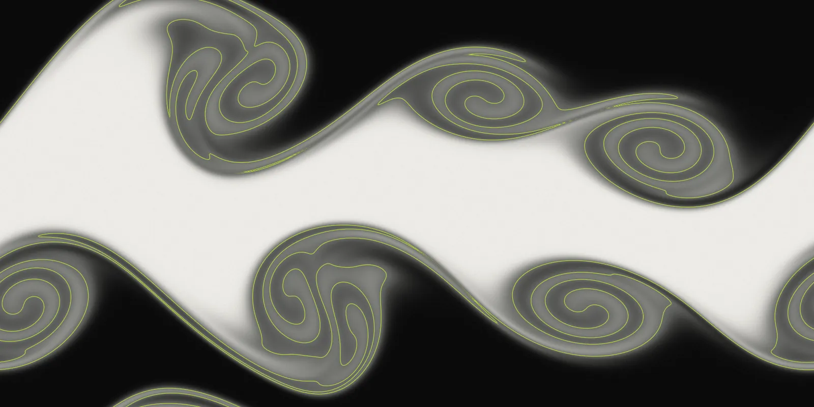 Kelvin-Helmholtz billows in a shear layer, dye field computed with Conatus
