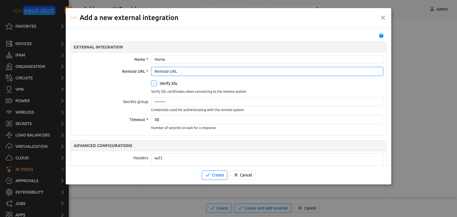 Create an External Integration from a modal