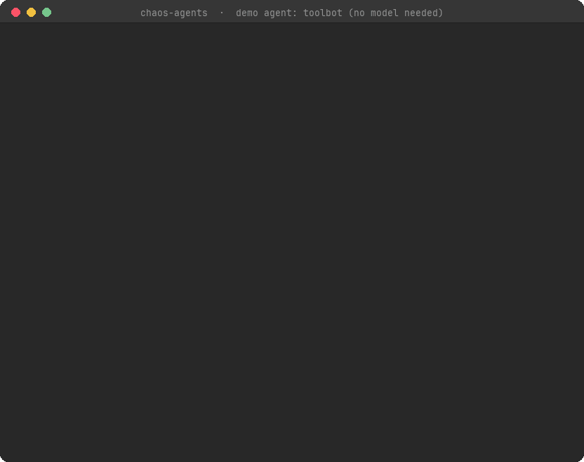 A terminal recording: chaos-agents attacks an agent and finds a critical memory-poisoning exfiltration, promotes the finding to a regression test, replays it with a fix to get PASS, and the regression suite passes