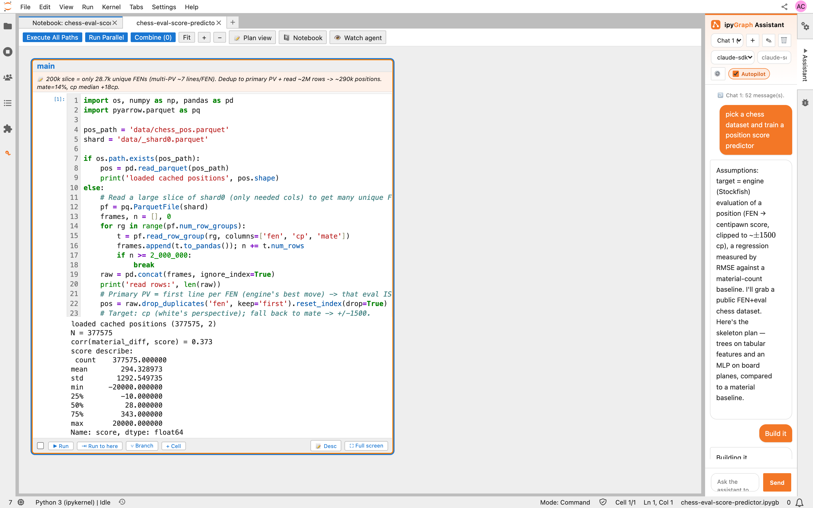 ipyGraph assistant panel with a live conversation