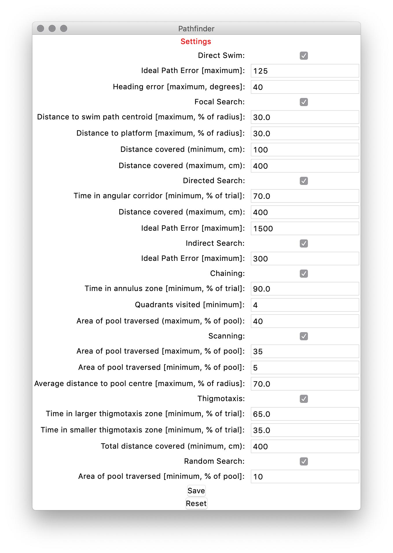 settings parameters