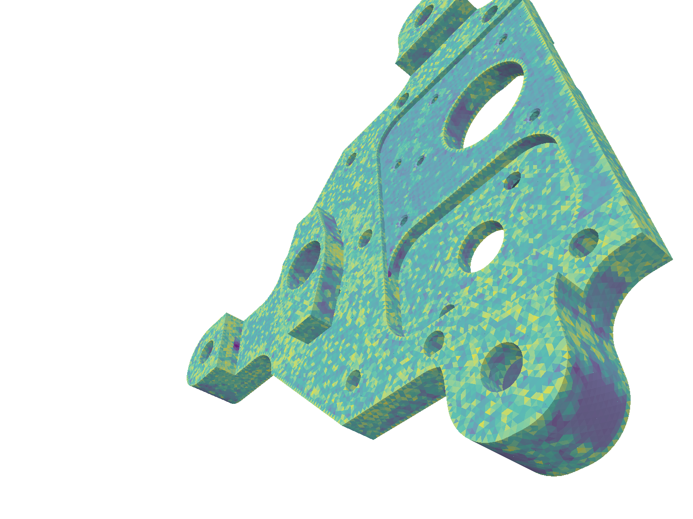 the example bracket in Polyscope, coloured by scaled Jacobian