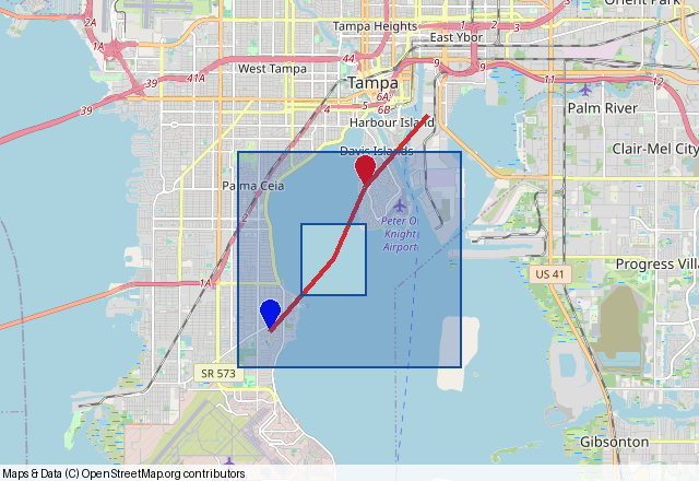 A layered map with points, a route, and polygon