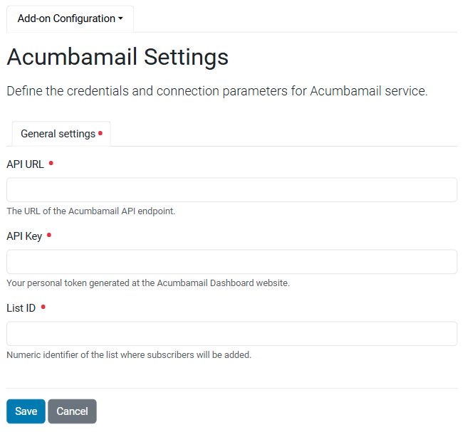 Acumbamail Settings