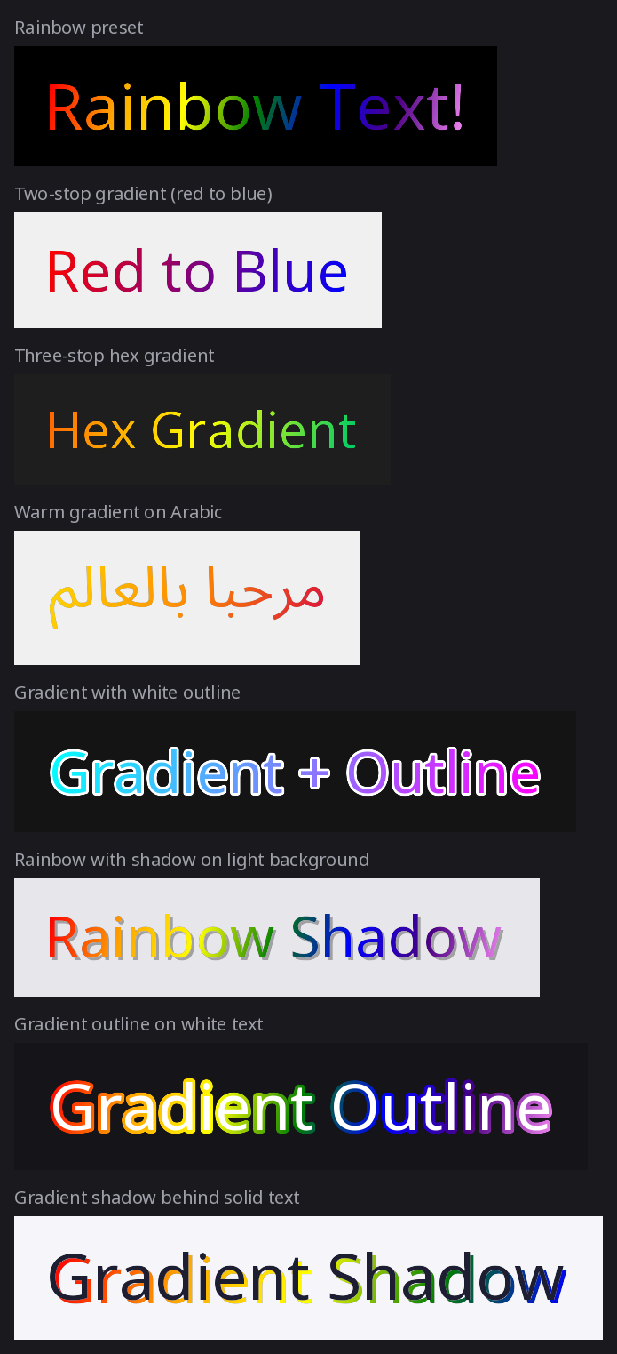 Gradient fills, outlines, and shadows