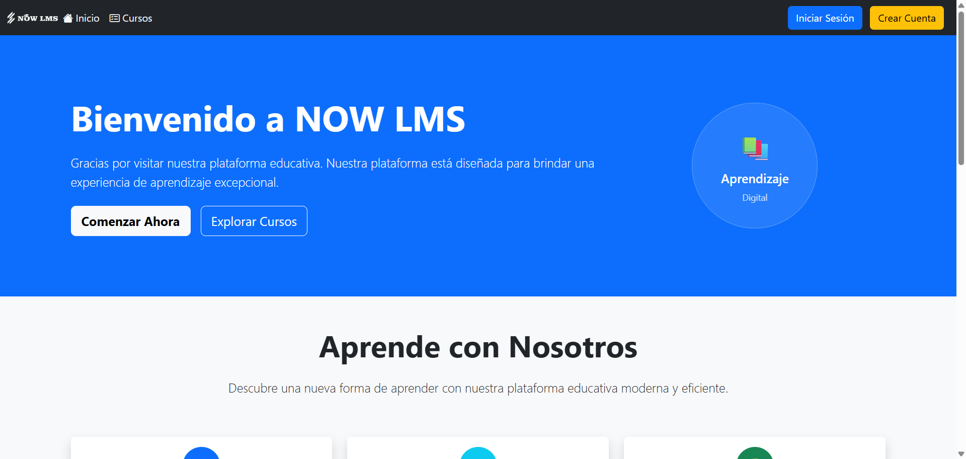 NOW LMS landing page
