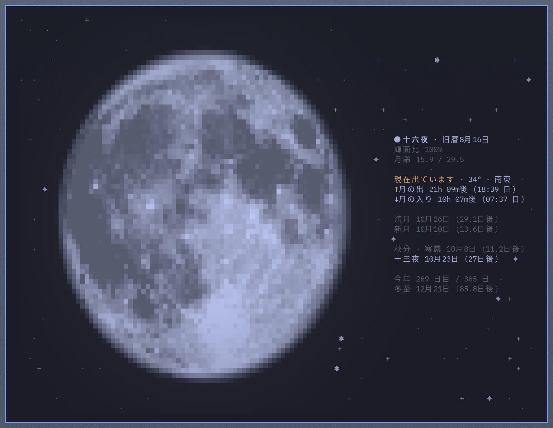 the moon over Okinawa in Japanese: 十六夜, the sixteenth night of the eighth month