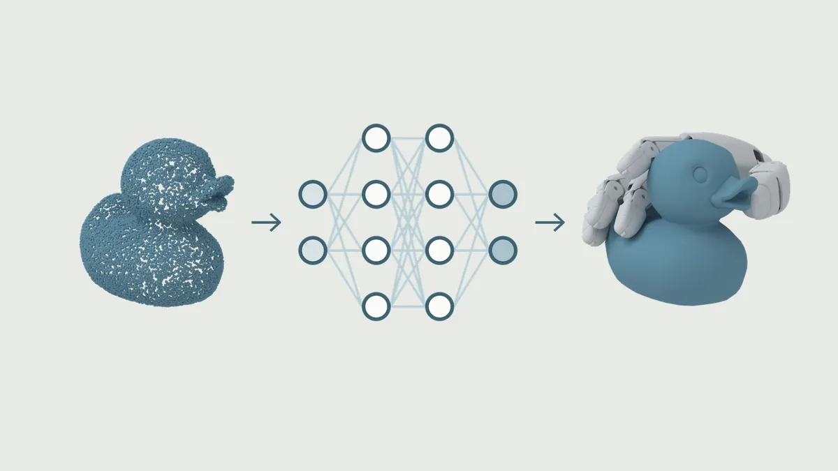 Object point cloud mapped by a grasp generator to a hand grasp