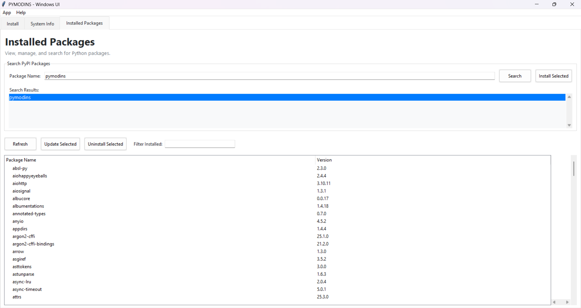 PYMODINS Installed Packages