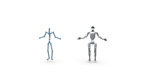 Human body skeleton and retargeted humanoid side by side