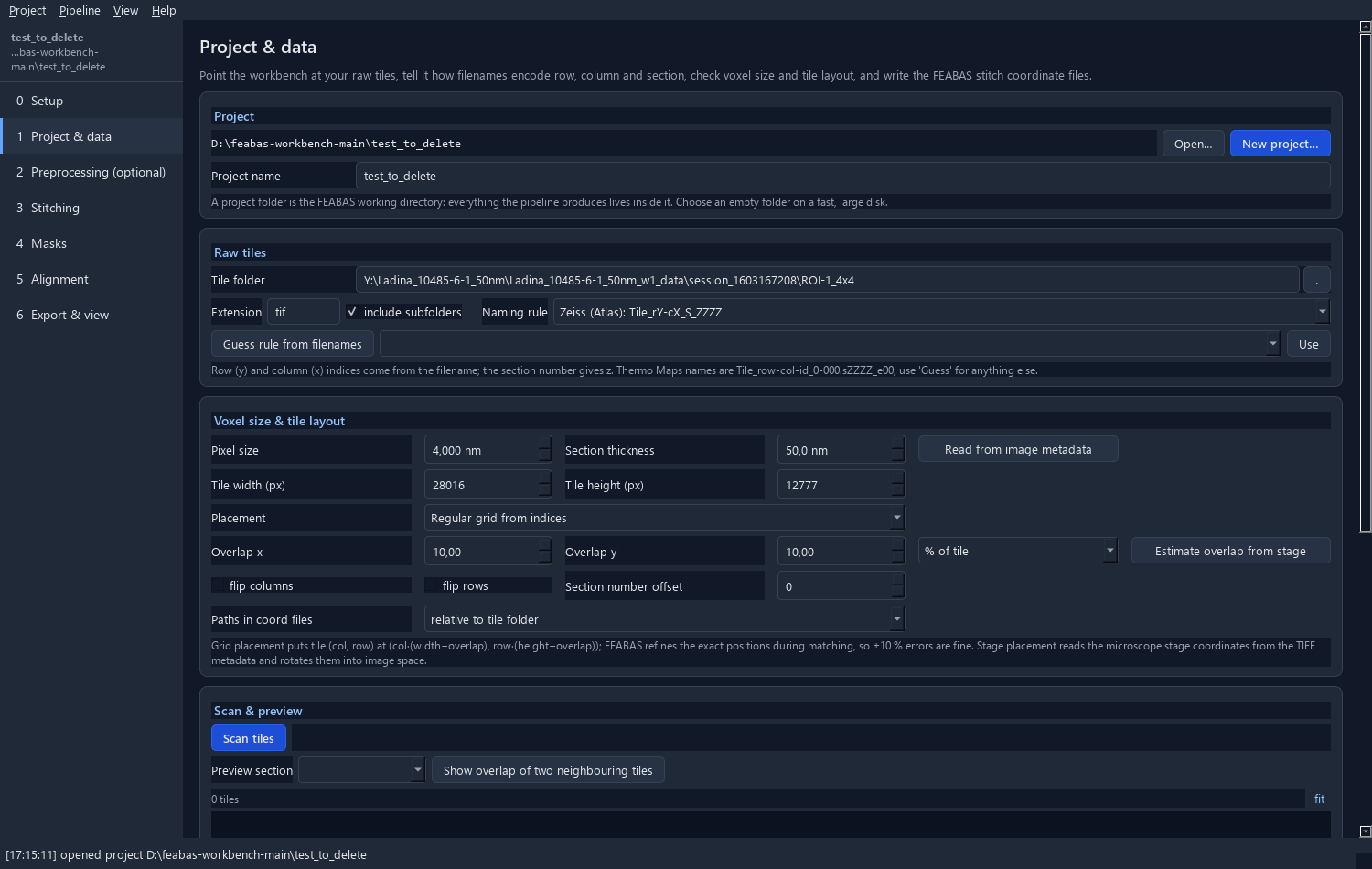 Project & data window