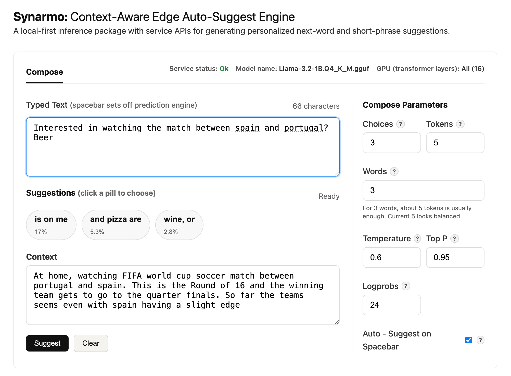 Synarmo context-aware auto-suggest UI