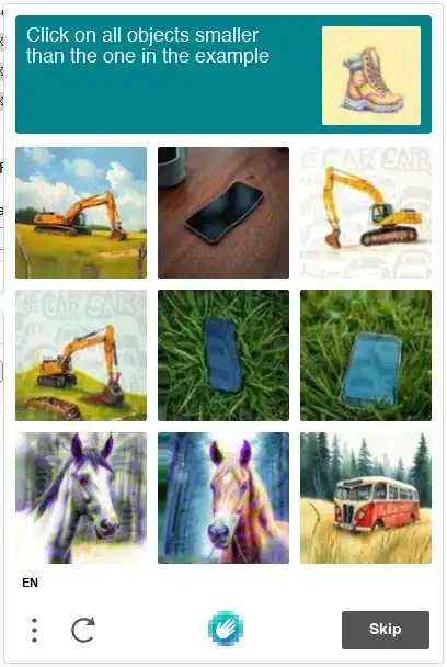 A live hCaptcha image select challenge being solved end to end