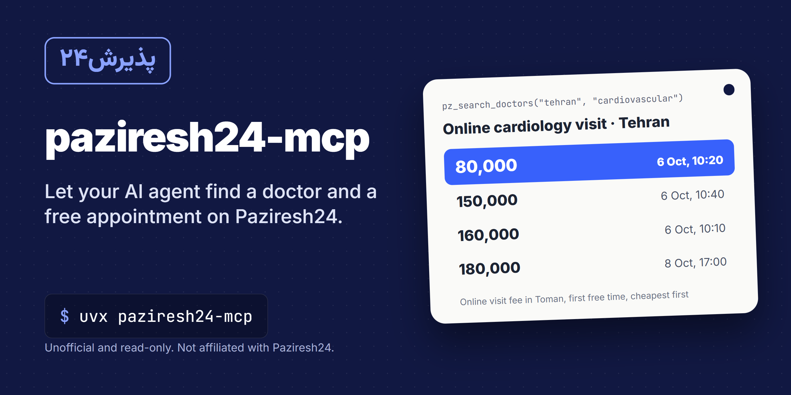 paziresh24-mcp: let your AI agent find a doctor and a free appointment on Paziresh24