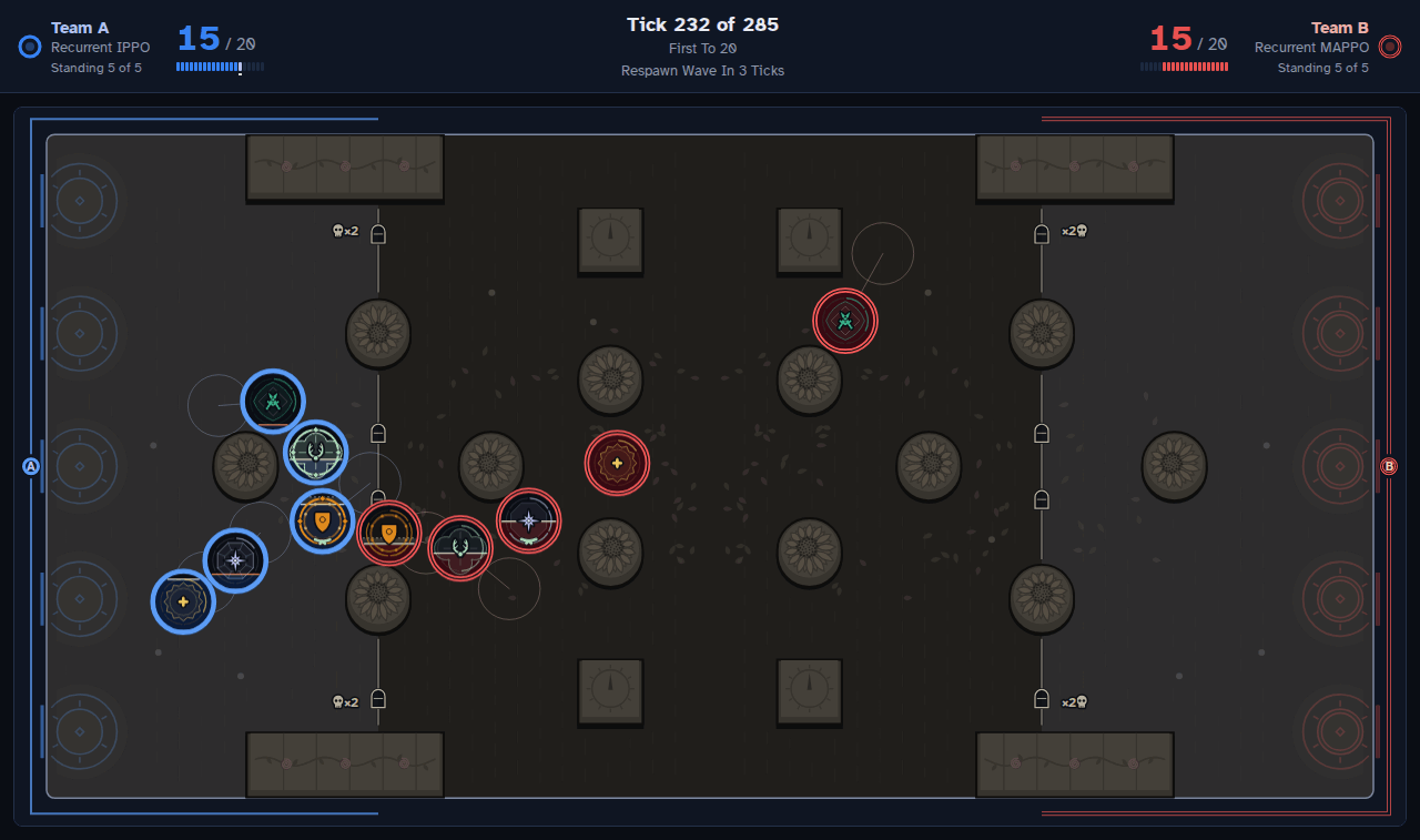 Two teams fight a Team Deathmatch game in the analytical Replay Viewer