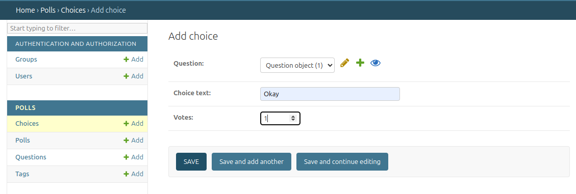 Image of the creation of Choice objects