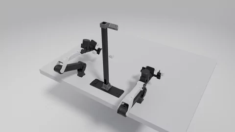 Blender render of DeepSeek as the policy stacking blocks in RoboDojo, layout 0
