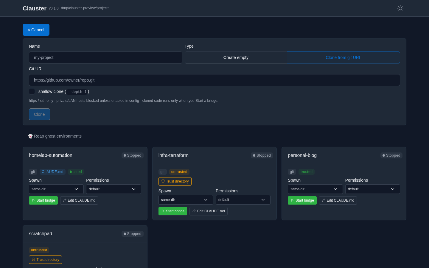 Create or clone a project