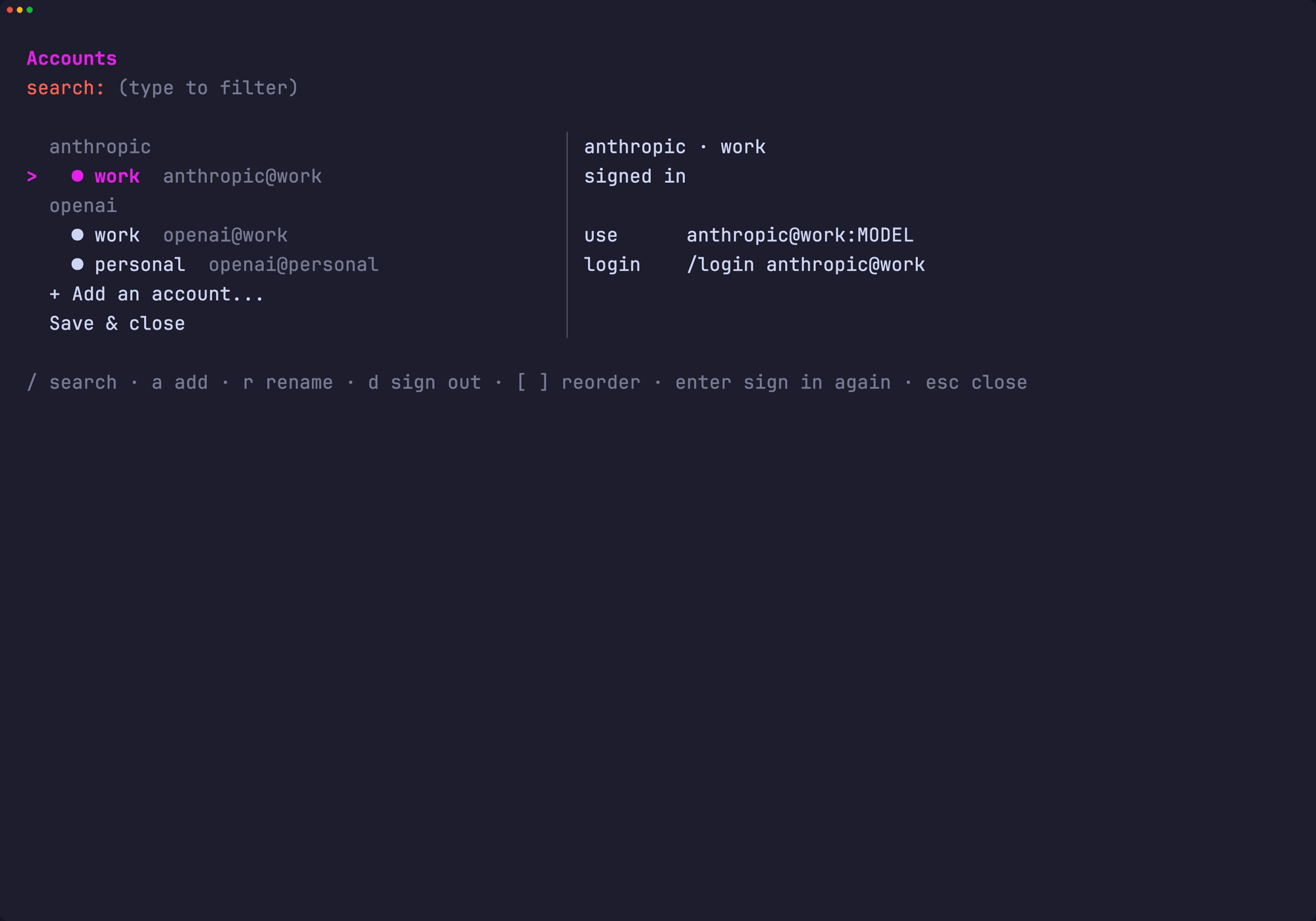 /accounts listing signed-in accounts by provider