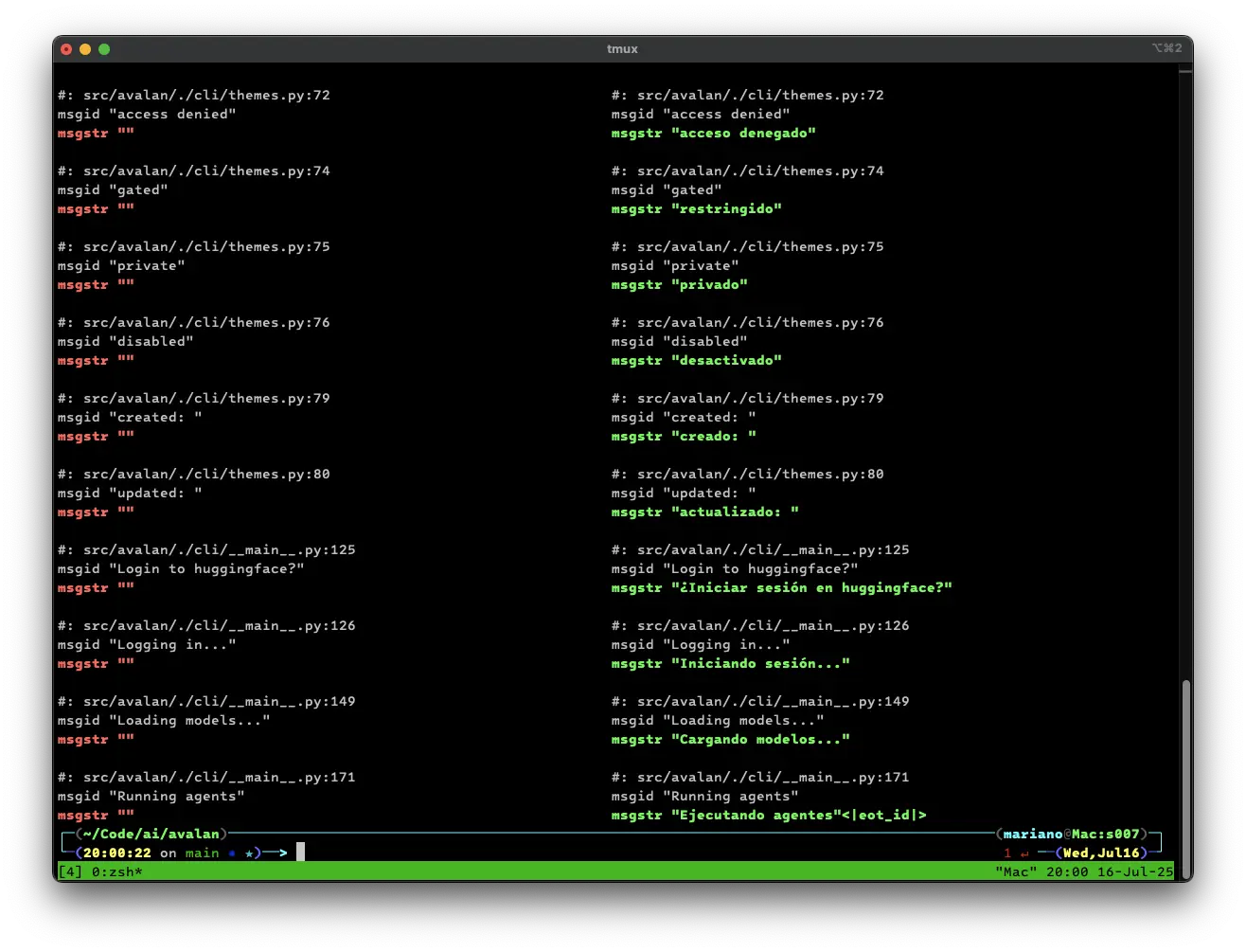 diff showing what the AI translator agent modified