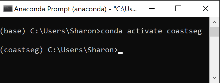 coastseg activated in anaconda prompt