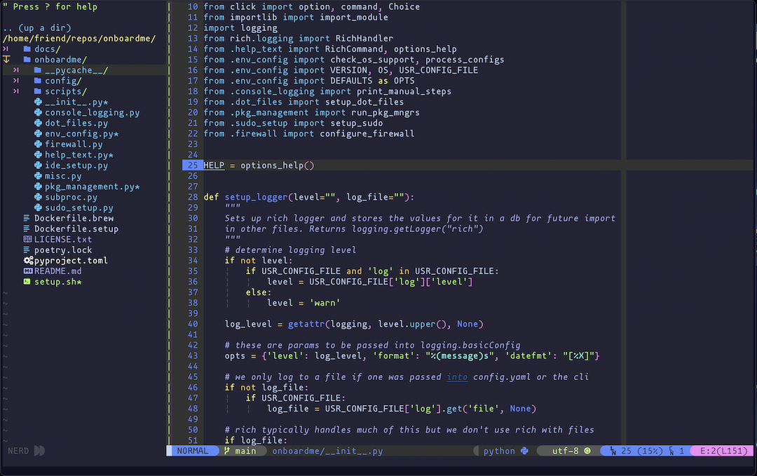 screenshot of vim with colors